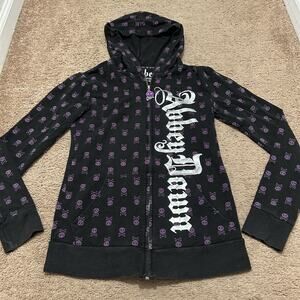 Y2K Abbey Dawn by Avril Lavigne Full Zip Hoodie Size M Black Purple Skulls *READ